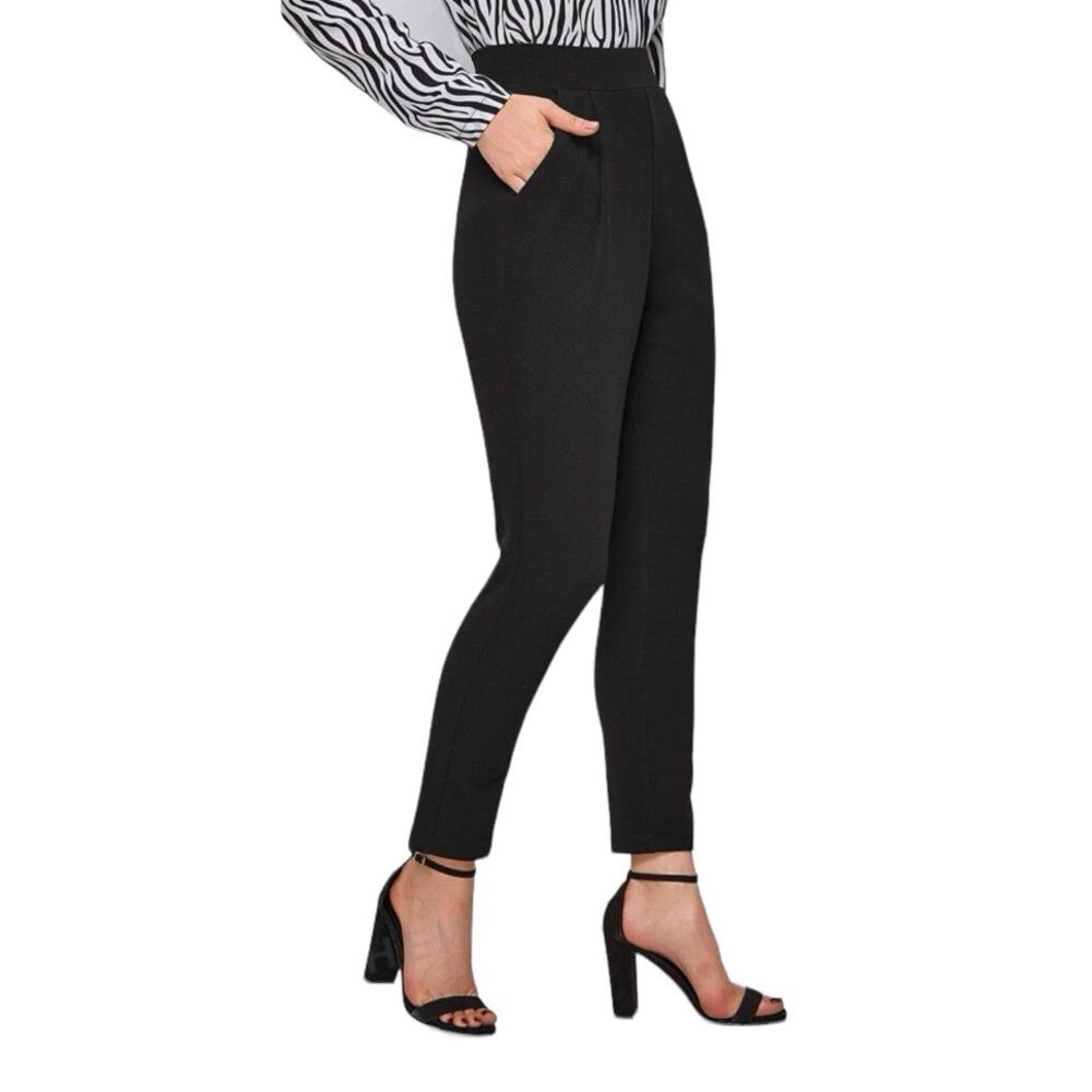 Women’s Black Tailored Ankle-Crop Dress Pants Slant Pockets Size M Work Office - Picture 3 of 8